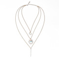 Trendy Design Alloy Natural Stone Pendant 3 Layered Necklace